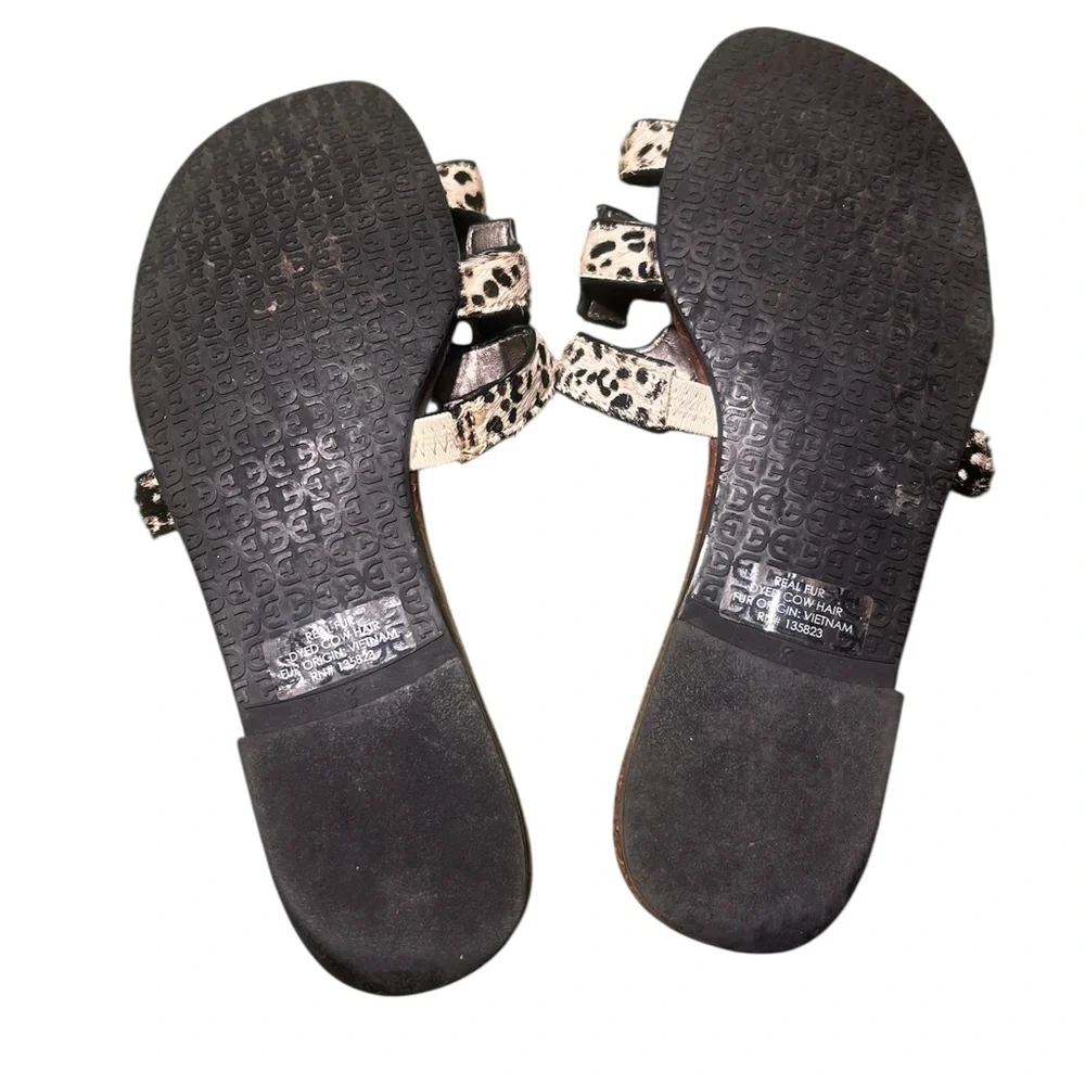 Sam Edelman Black and Brown Slide Sandals with Real Cow Fur Size 8